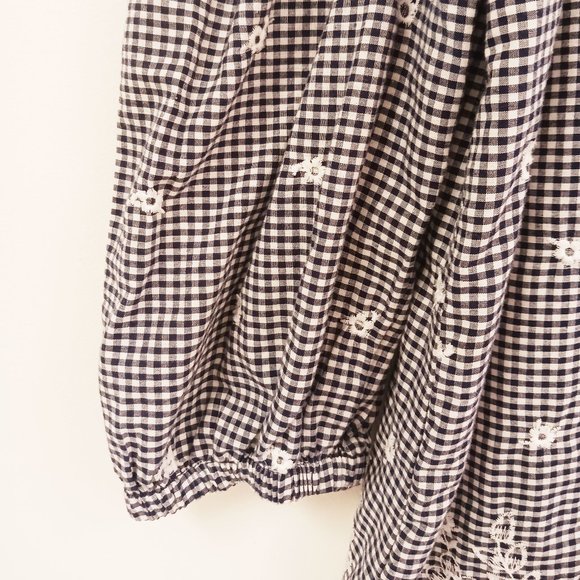 WESTPORT Navy Gingham Embroidered Off the Shoulder Blouse Size XS - Picture 3 of 8